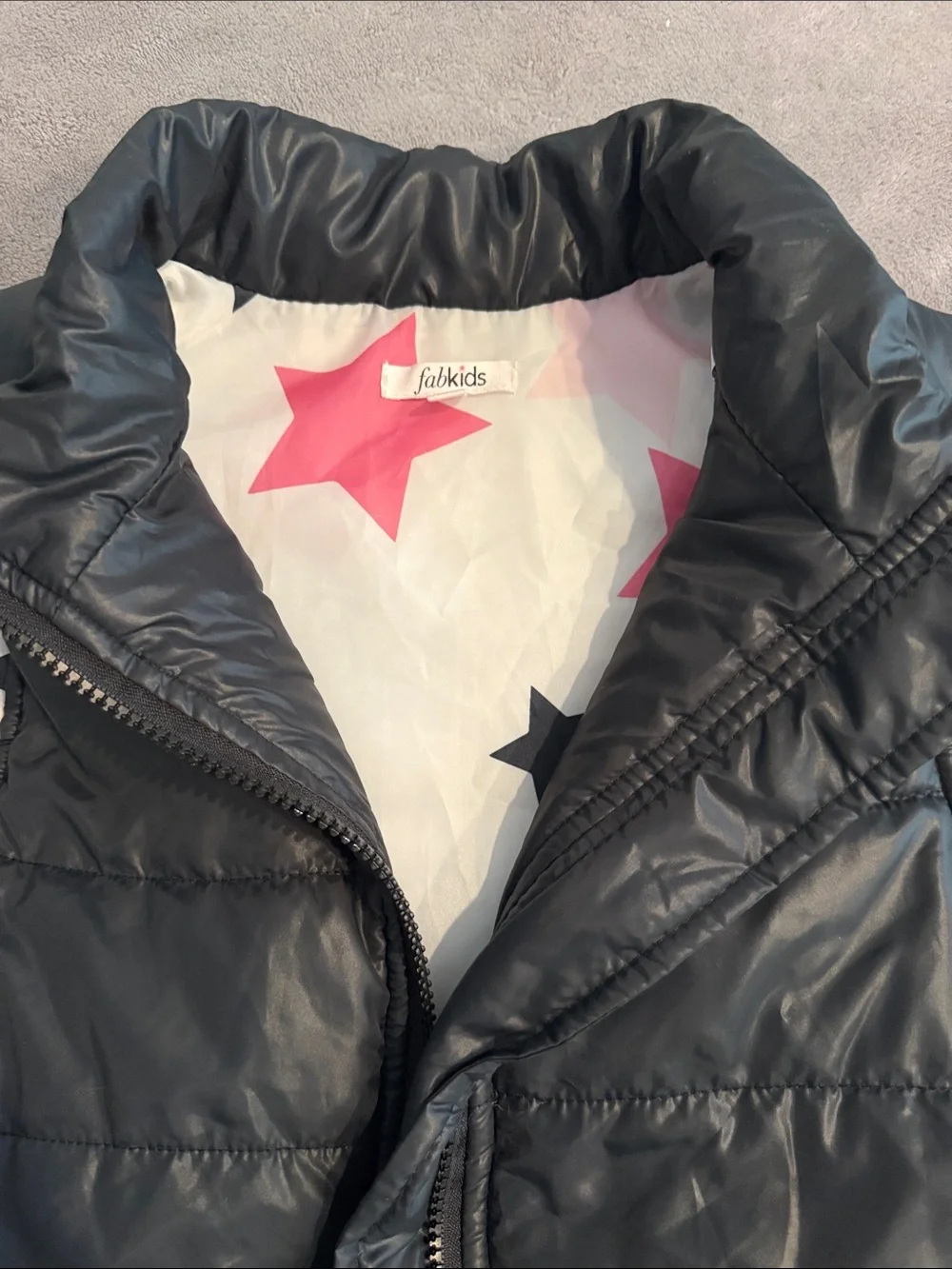 fabkids Black Puffer Vest with Star-Print Lining